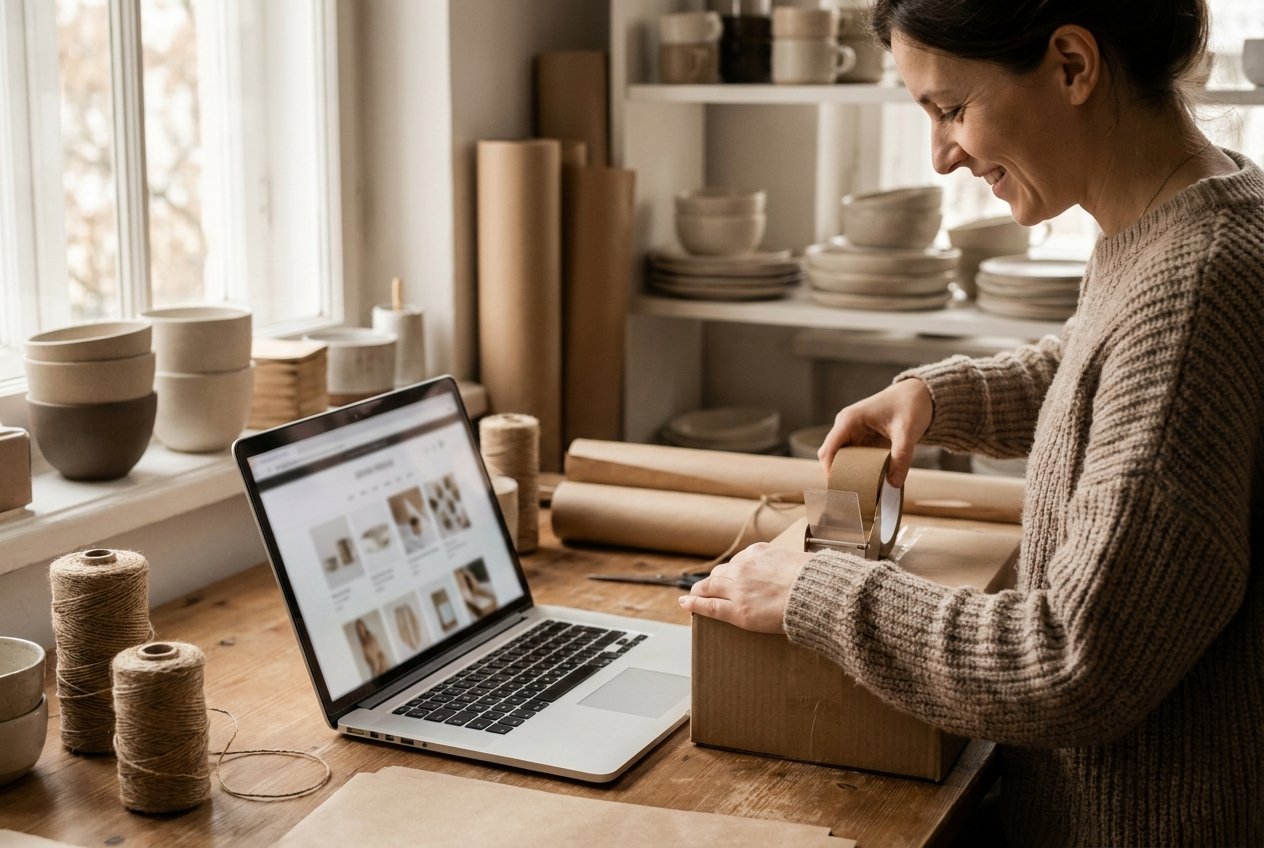 E-commerce owner packing orders