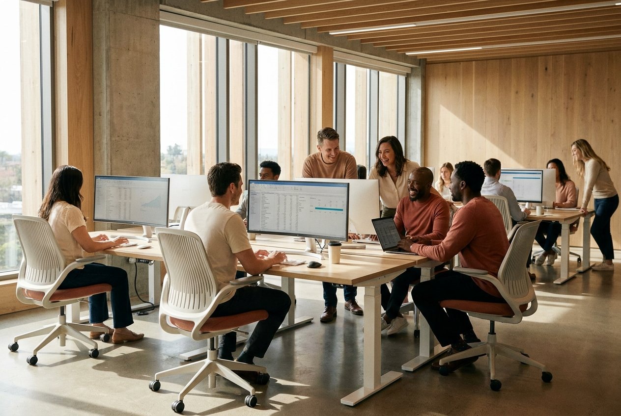 Fintech operations team reviewing dashboards