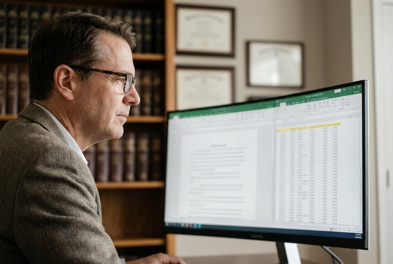 Legal professional reviewing documents