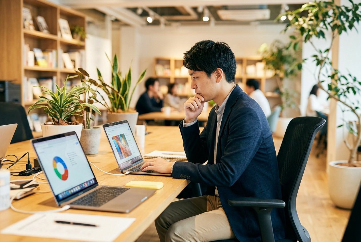 Comparing options on two laptop screens