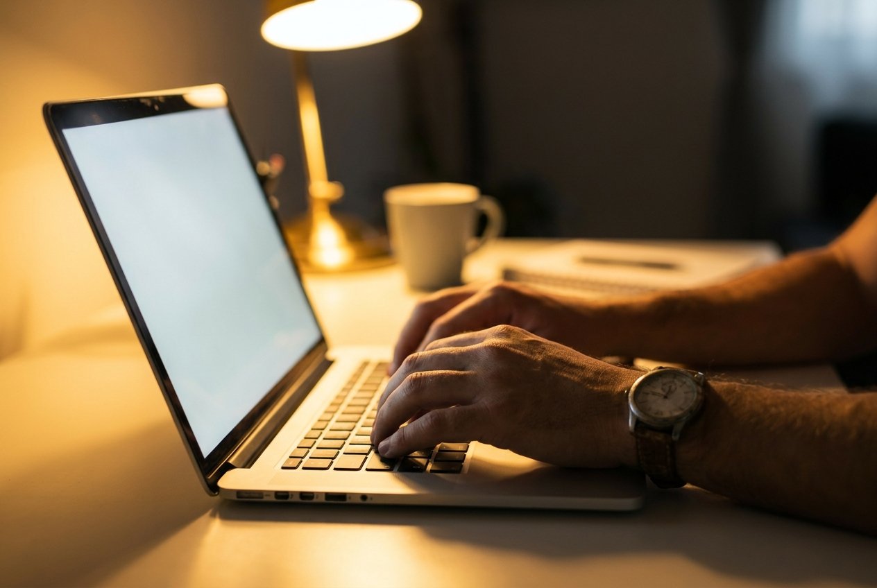 Hands typing on a laptop keyboard