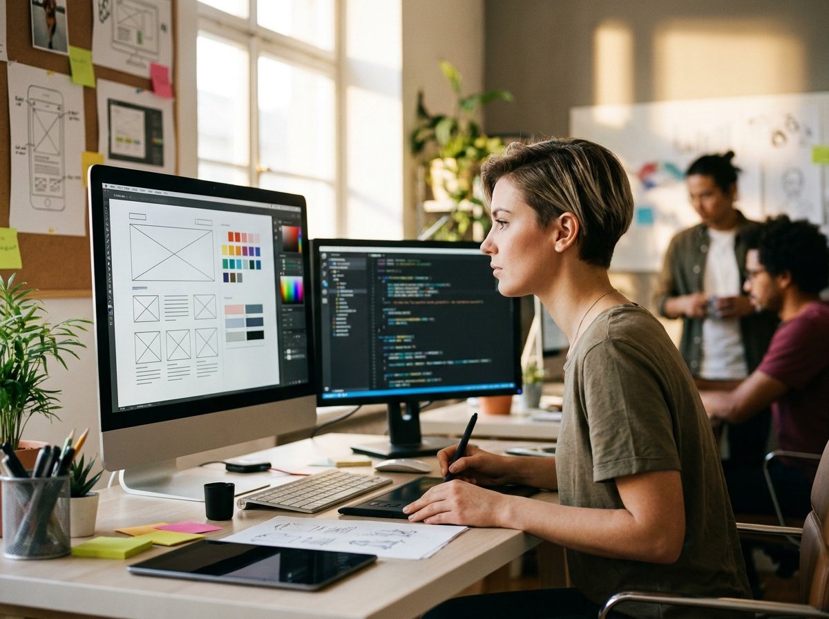Web designer building a custom website